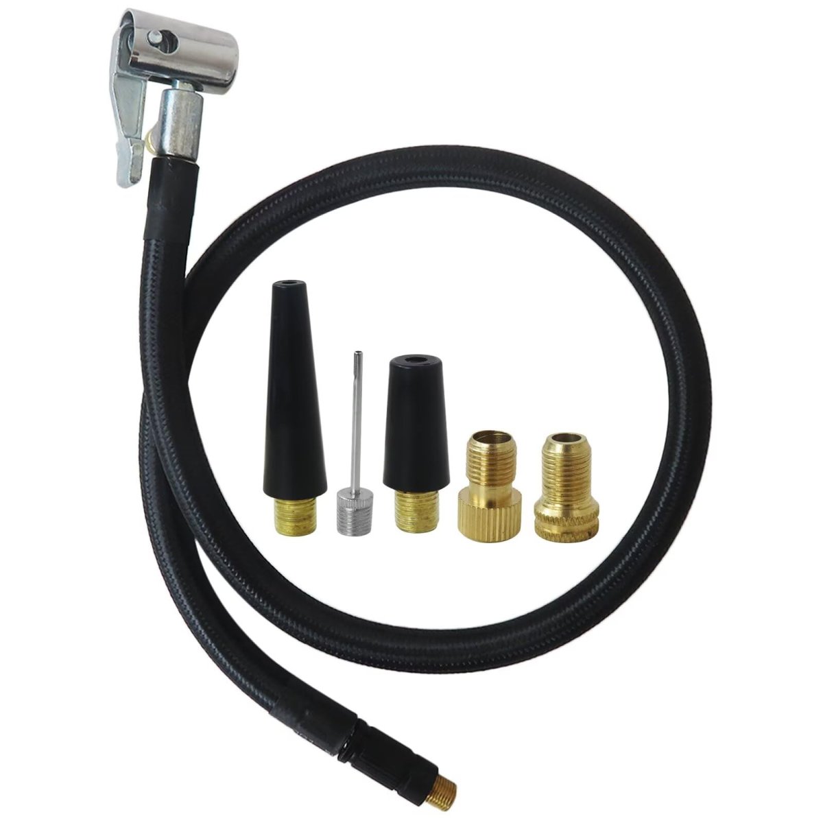 Tire Inflator Hose Adapter With Rotating End 21 In Inflation Self Locking Air Chuck Valve And Ball Needle For Portable
