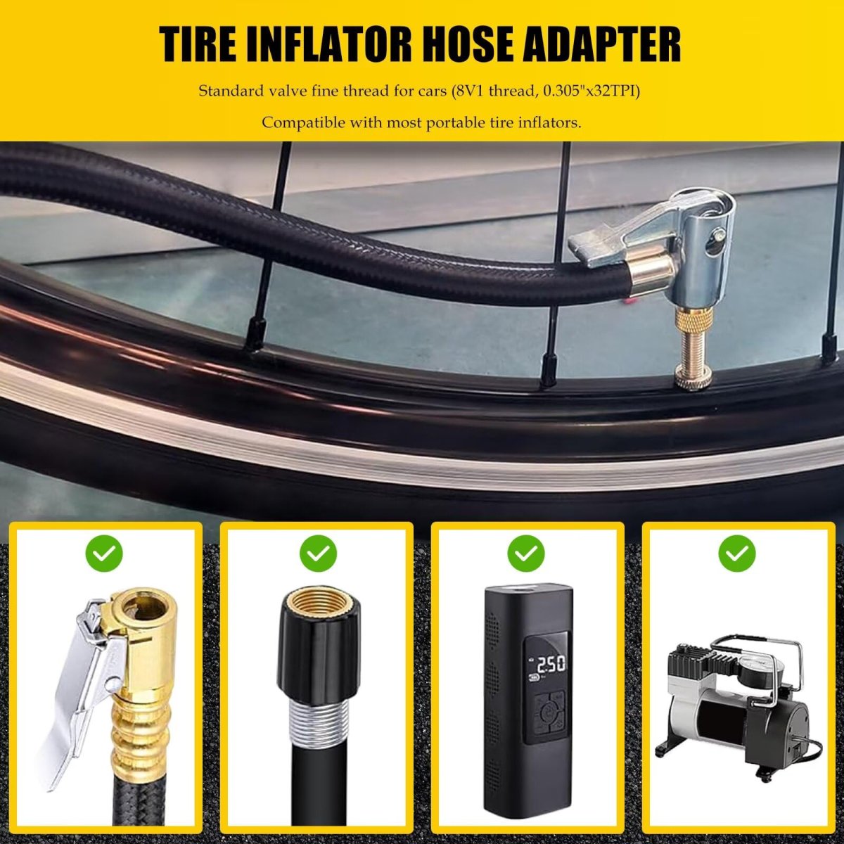 Tire Inflator Hose Adapter With Rotating End 21 In Inflation Self Locking Air Chuck Valve And Ball Needle For Portable