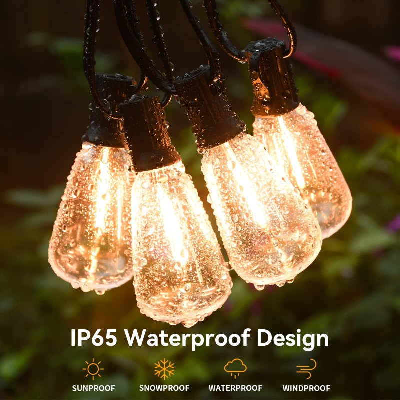 52ft Led Outdoor String Lights Patio With 27 Shatterproof St38 Vintage Edison Bulbs Waterproof Hanging For Backyard Cafe