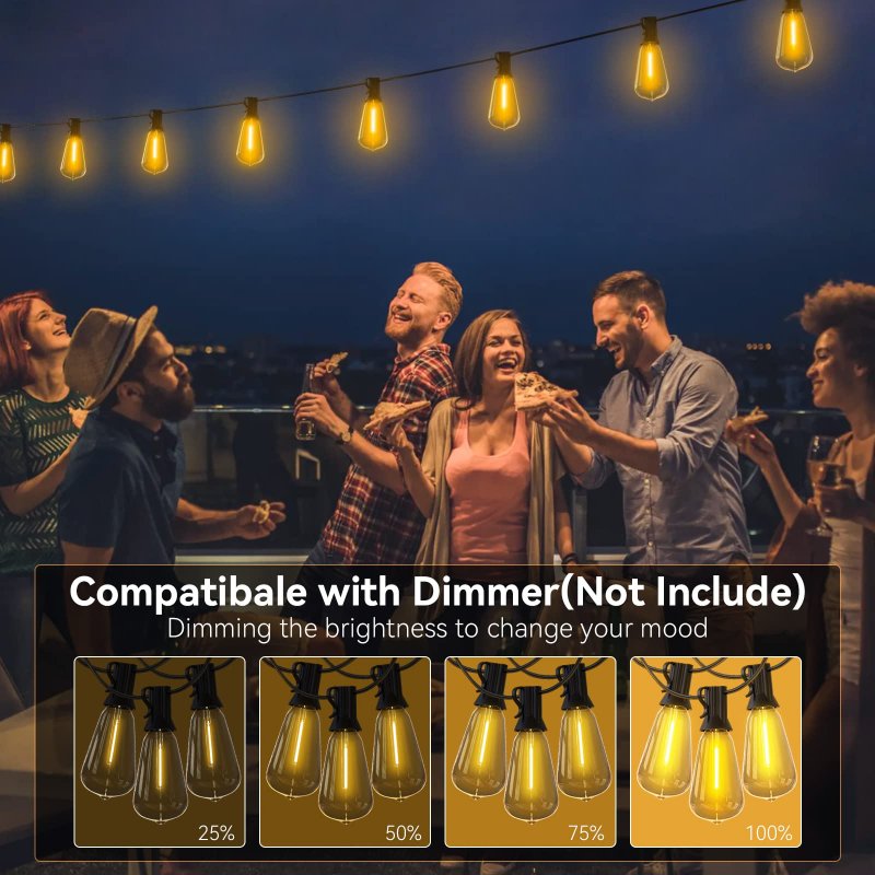 52ft Led Outdoor String Lights Patio With 27 Shatterproof St38 Vintage Edison Bulbs Waterproof Hanging For Backyard Cafe