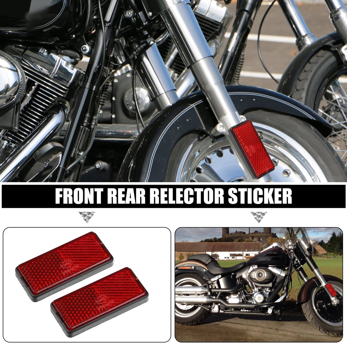 Motorbike Front Lower Fork Reflector Sticker Rear Saddlebag Reflective Cover Universal Red With Screw 4 Pcs