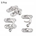Uxcell Antique Lock Clasp Right Latch Hook Hasp 42mm X 37mm Swing Arm Plated Silver Tone 5 Pcs W Screws