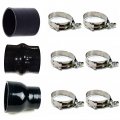 Squirrelly Silicone Reducer Coupler Kit 9 Pack 3 Straight To 4 Hump And 6x T-bolt Clamps Black 