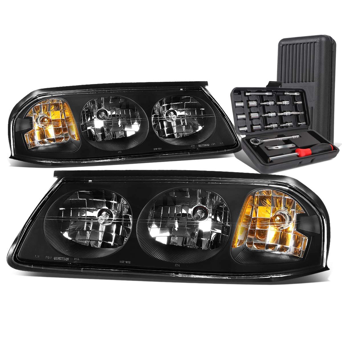 Auto Dynasty Black Housing Amber Corner Headlight Head Lamps Tool Kit For Chevy Impala 00-05