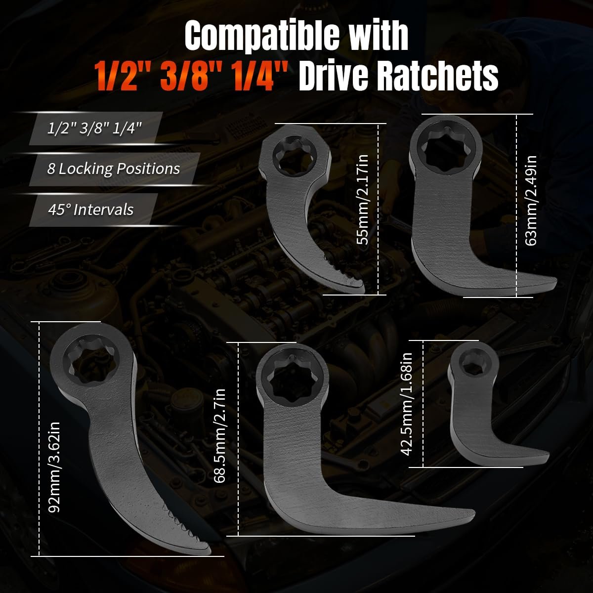 Pry Bar Wrench Adapter Head Set For Ratchets 5 Piece Crowbar Tool Tight Access Half Shaft Removal Car Repair 1 2 In 3 8 4 Drive