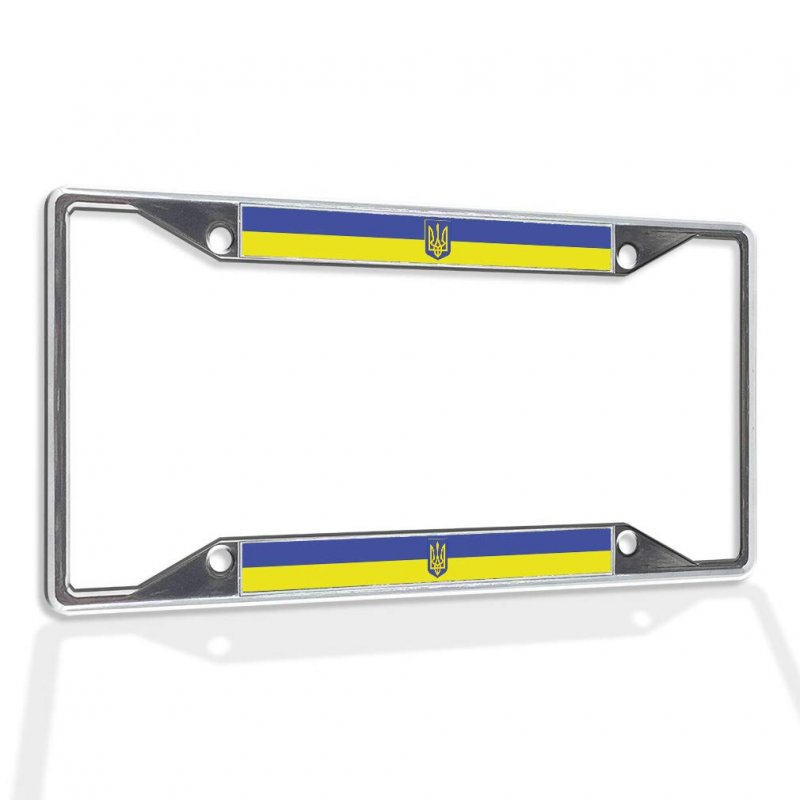 Ukrainian Flag With Trident Ensign Metal Insert License Plate Frame Weatherproof Chrome Car Accessories Universal Fit For Us