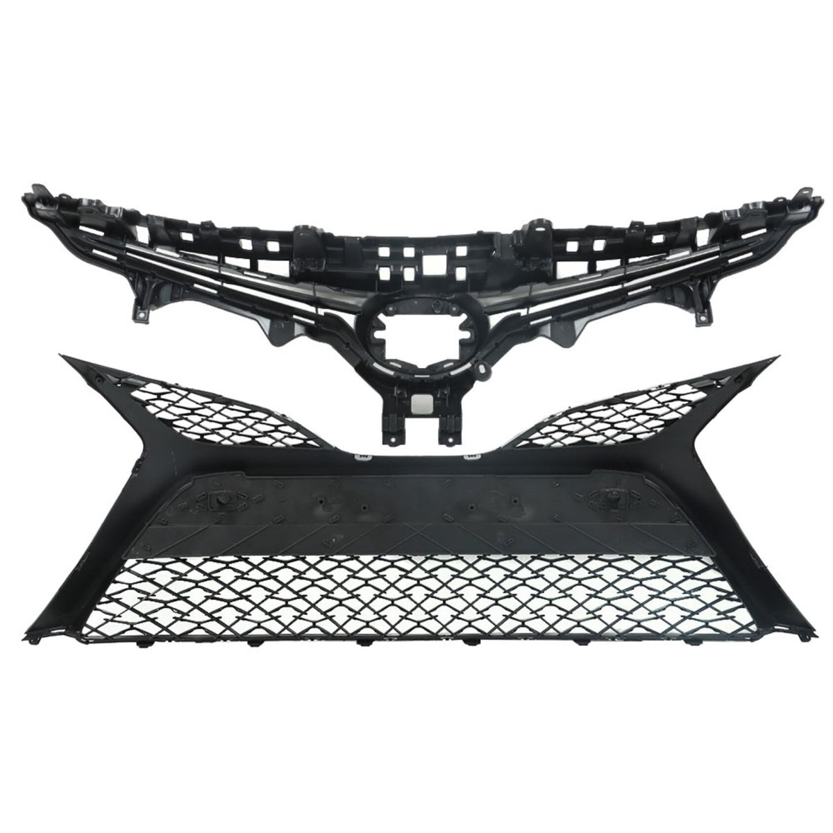 Front Upper Lower Grille Grill Glossy Black Mesh 2pcs Kit With Sensor Holes Replacement For 2018 2019 2020 Camry Se Xse