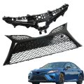 Front Upper Lower Grille Grill Glossy Black Mesh 2pcs Kit With Sensor Holes Replacement For 2018 2019 2020 Camry Se Xse 