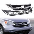 Ecotric Front Upper Bumper Hood Grill Lower Mesh Chrome Grille Compatible With 2010-2011 Honda Crv Cr-v