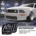 Pit66 Headlight W Bulbs For Ford Mustang 2005-2009 Driver Passenger Side Clear Lens Black Housing