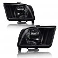 Pit66 Headlight W Bulbs For Ford Mustang 2005-2009 Driver Passenger Side Clear Lens Black Housing