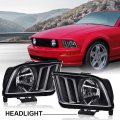 Pit66 Headlight W Bulbs For Ford Mustang 2005-2009 Driver Passenger Side Clear Lens Black Housing