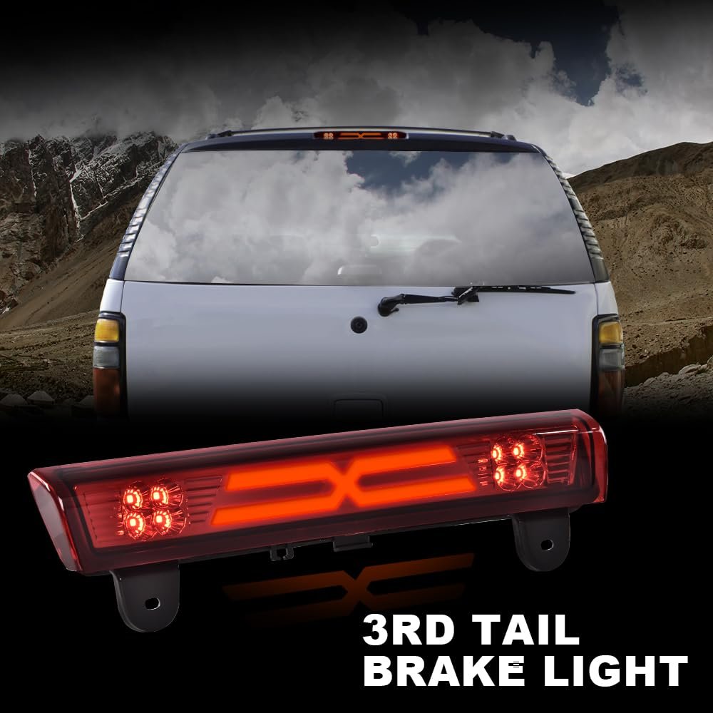 Third Led High Mount Brake Stop Light For Chevy Suburban 1500 2500 Tahoe And Gmc Yukon Xl 2000-2006 Red Lens Chrome Housing