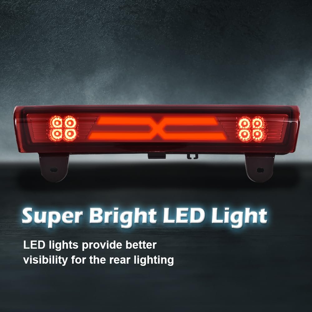 Third Led High Mount Brake Stop Light For Chevy Suburban 1500 2500 Tahoe And Gmc Yukon Xl 2000-2006 Red Lens Chrome Housing