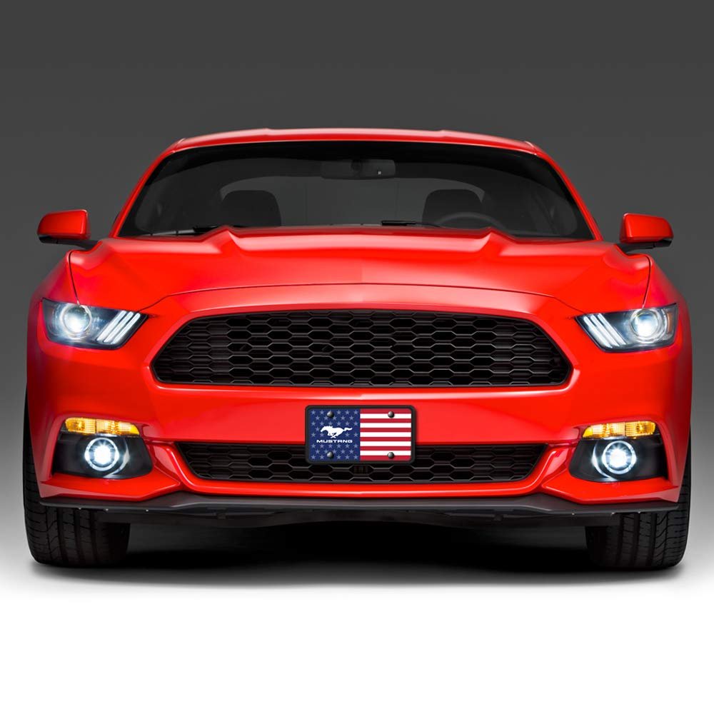 Ford Mustang Logo Usa Flag Aluminum Metal License Plate Official Licensed Graphic Universal Fit For Car Suv Truck 12 In X 6
