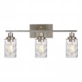 Melucee 3-light Bathroom Lights Modern Vanity Brushed Nickel Finish With Hammered Glass Shade Industrial Wall Light Fixture For 