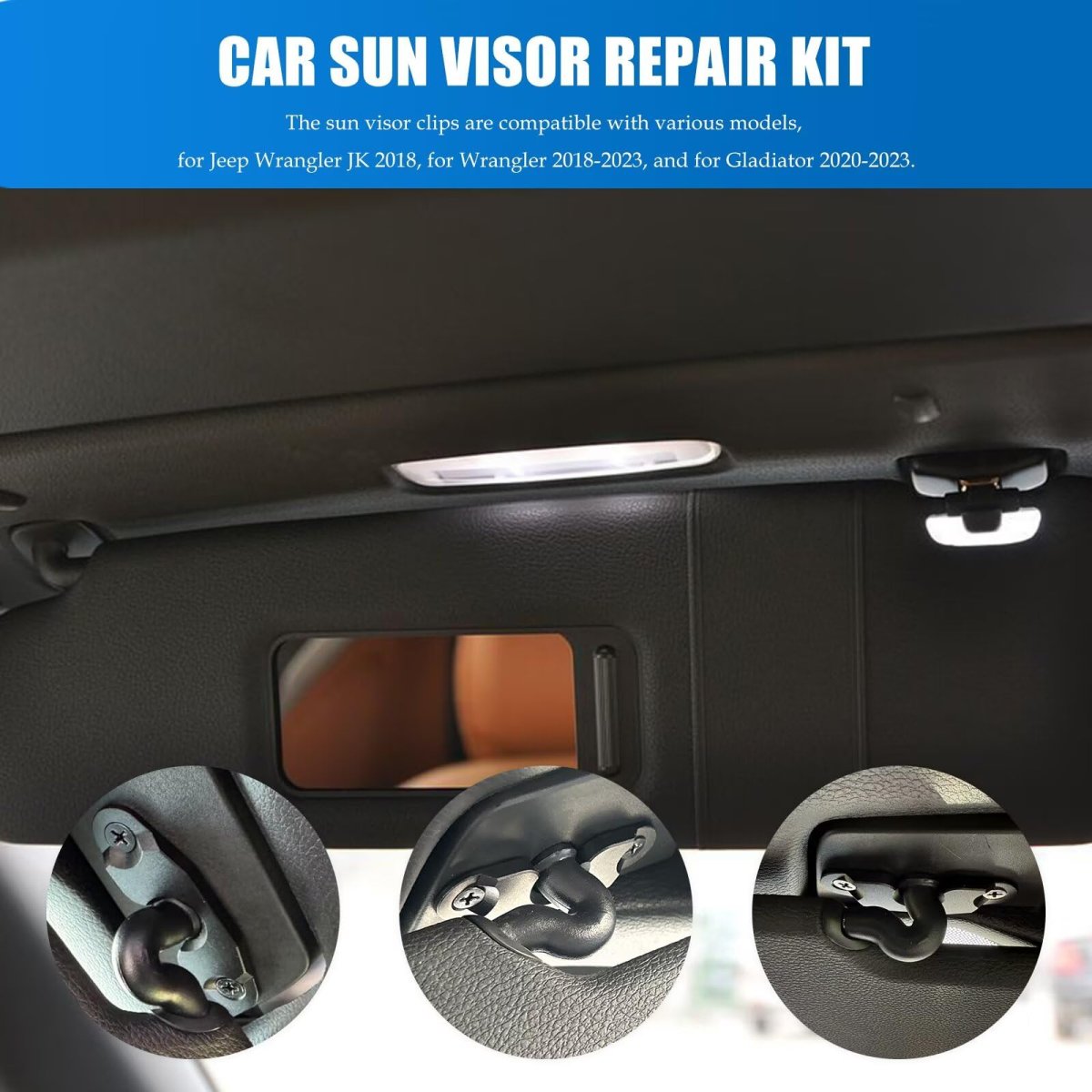 Aluminum Alloy Sun Visor Repair Kit For Jeep Wrangler Jk Jl 2018 To 2023 And Gladiator 2020 Heavy Duty Clip With Installation
