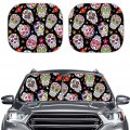 Fkelyi Sugar Skull Design Black Auto Sun Shade Car Windshield Sunshade 2 Pieces Set Blocks Uv Ray Glare Protector Visor 