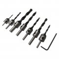 7pcs Countersink Drill Bits Set Counter Sink Bit For Woodworking Adjustable Carpentry Reamer Plated With 1 Free Hex Key Wrench