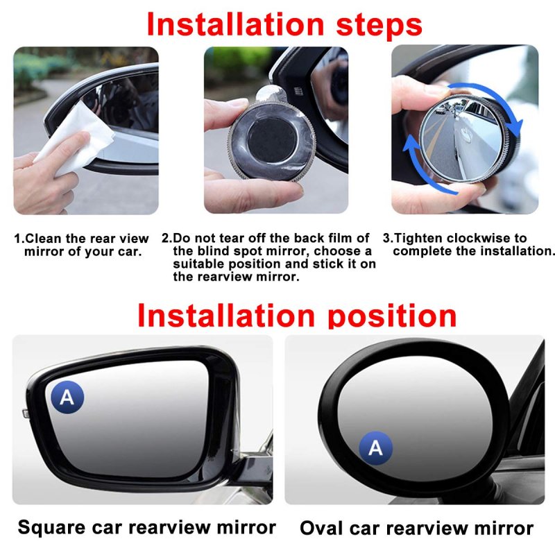 Car Blind Spot Mirror Round Hd Glass With Framed Convex Rear View Wide Angle Adjustable Sucker For Cars Suv And Trucks