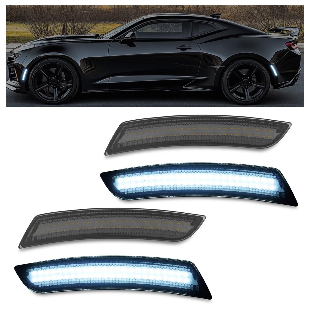 Led Side Marker Lights For 2016 2024 Chevy Camaro And 2014 2019 Cadillac Cts Ats Smoke Lens White Light 4 Piece Set Replacement