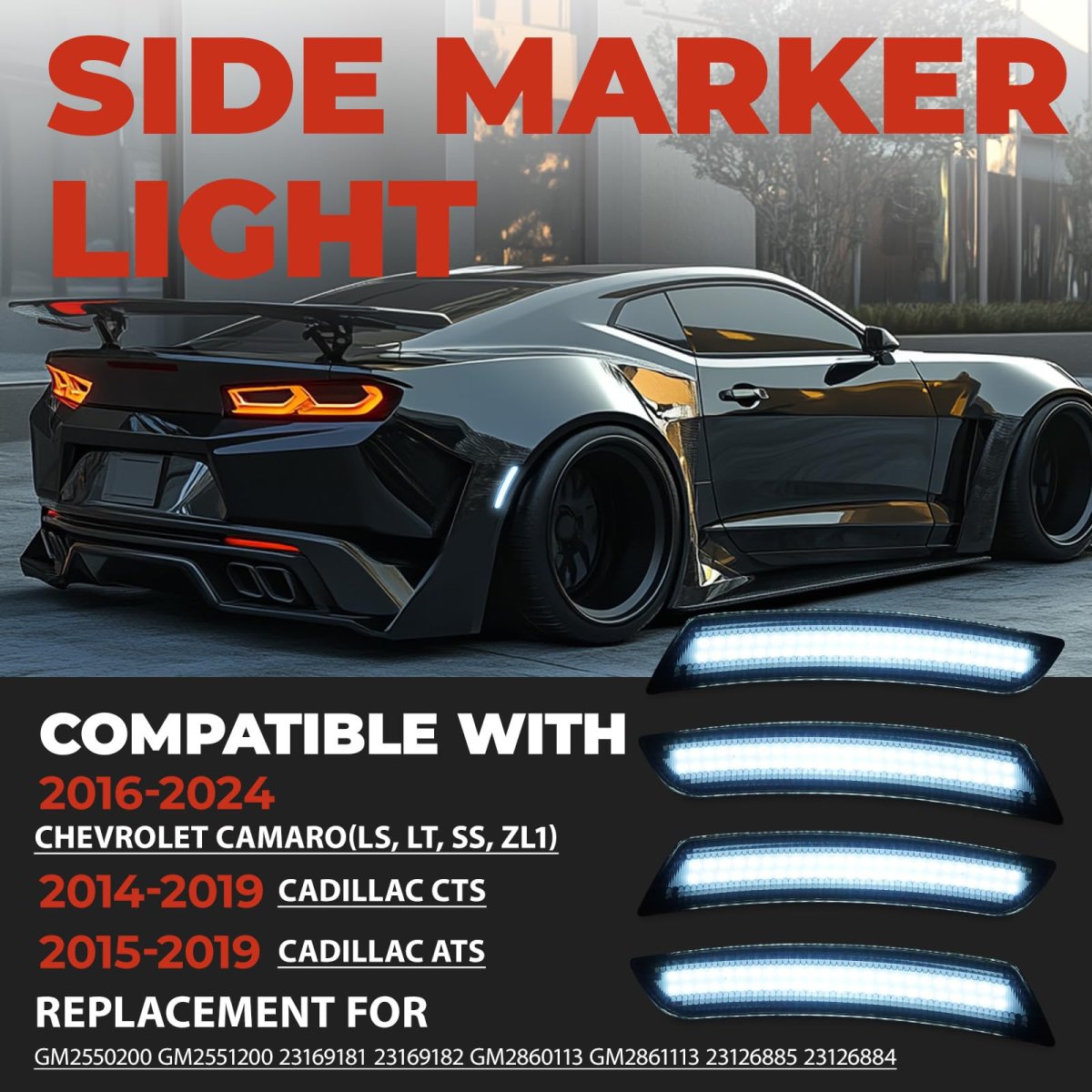Led Side Marker Lights For 2016 2024 Chevy Camaro And 2014 2019 Cadillac Cts Ats Smoke Lens White Light 4 Piece Set Replacement