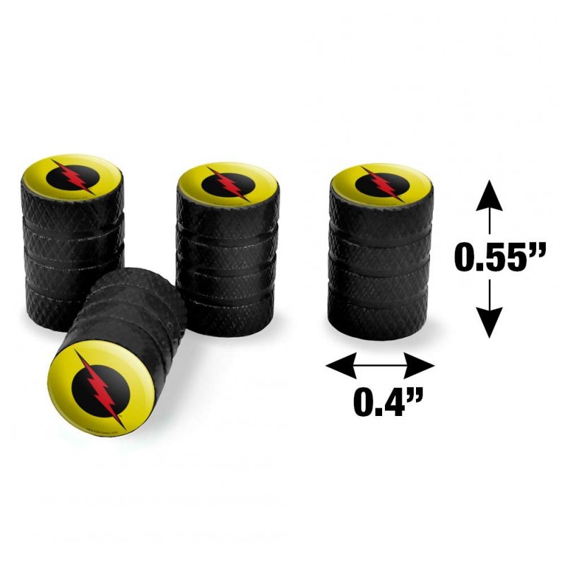 The Flash Reverse Logo Tire Rim Wheel Aluminum Valve Stem Caps 4 Piece Set For Passenger Cars Trucks And Vans Black Metal