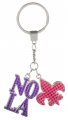 Artisan Owl New Orleans Nola Fleur De Lis Bling Metal Souvenir Key Chain Pink Purple 