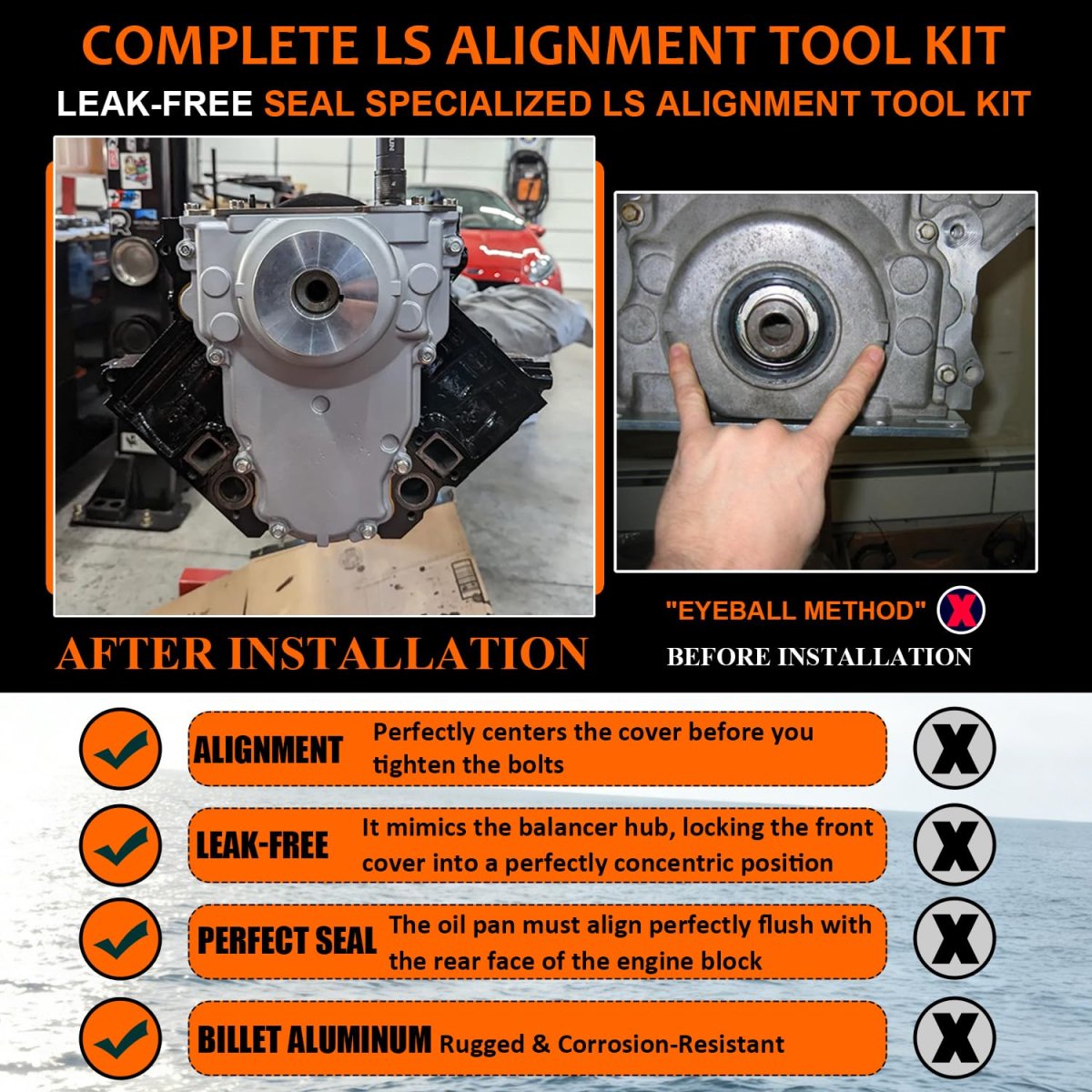 Billet Front And Rear Cover Alignment Tool Oil Pan Kit