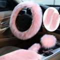 Tallew 6 Pieces Fluffy Steering Wheel Covers Winter Wool Fur Handbrake Warm Gear Cover Console Seat Belt Shoulder Pads 