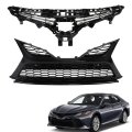 Front Upper Lower Grille Glossy Black With Sensor Holes Replacement For Camry Se Xse Sedan 4-door 2021-2022 