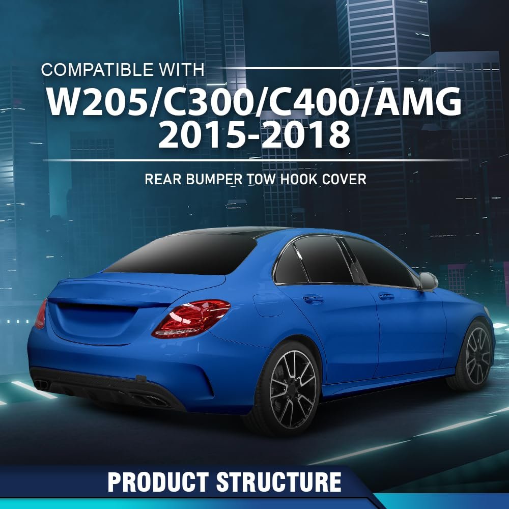 Rear Bumper Tow Hook Cover For Benz C 300 350e 400 450 43 63 2015 2020 2058850256 Black Polypropylene