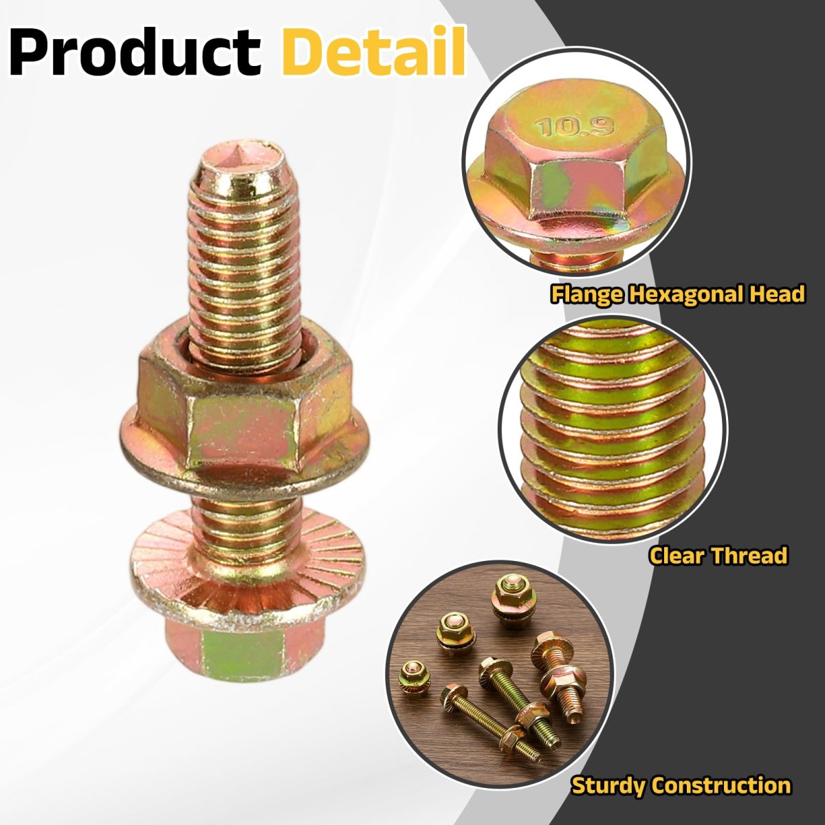 M8 X 30mm Flanged Hex Head Bolts 10pcs Zinc-plated Carbon Steel Flange Hexagon Screws With Nuts Fully Threaded For Machinery