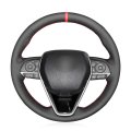 Mewant Hand-stitched Customized Black Genuine Leather Car Steering Wheel Covers Wrap For Toyota Camry 2018-2020 Corolla
