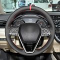 Mewant Hand-stitched Customized Black Genuine Leather Car Steering Wheel Covers Wrap For Toyota Camry 2018-2020 Corolla