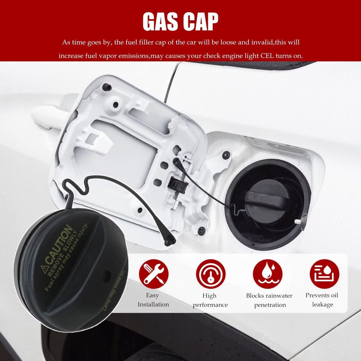 77300-47010 Gas Fuel Cap For Toyota 2005-2006 Avalon Abs Plastic Tank With Anti Loss Rope And Retainer Clips
