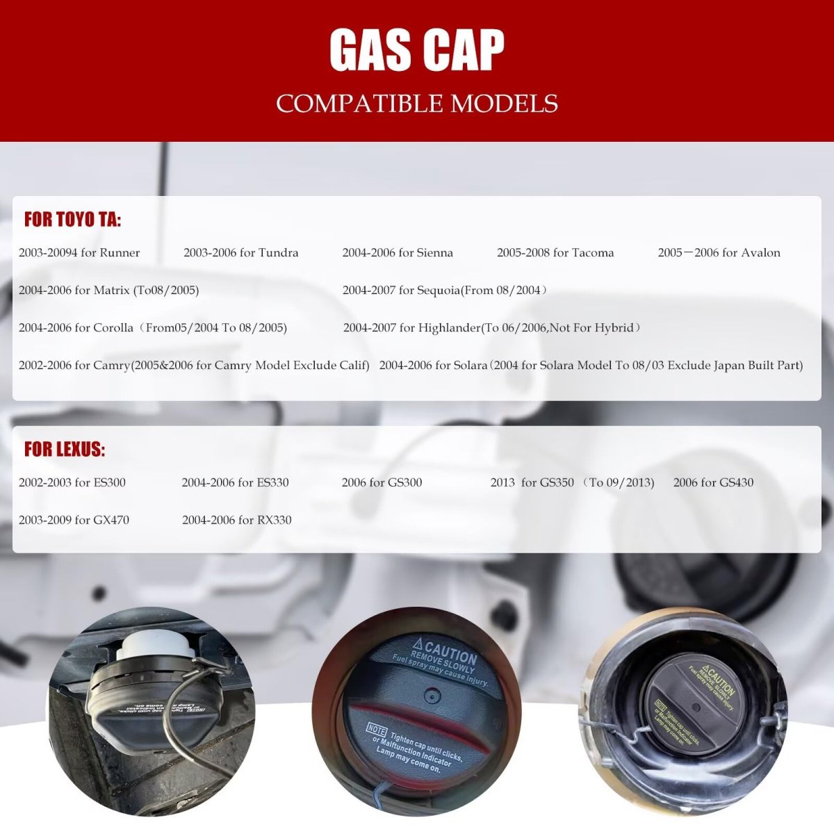 77300-47010 Gas Fuel Cap For Toyota 2005-2006 Avalon Abs Plastic Tank With Anti Loss Rope And Retainer Clips