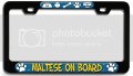 Maltese On Board Dogs Pets Bl 3d Metal License Plate Frame Auto Suv Truck Tag Holder X87 