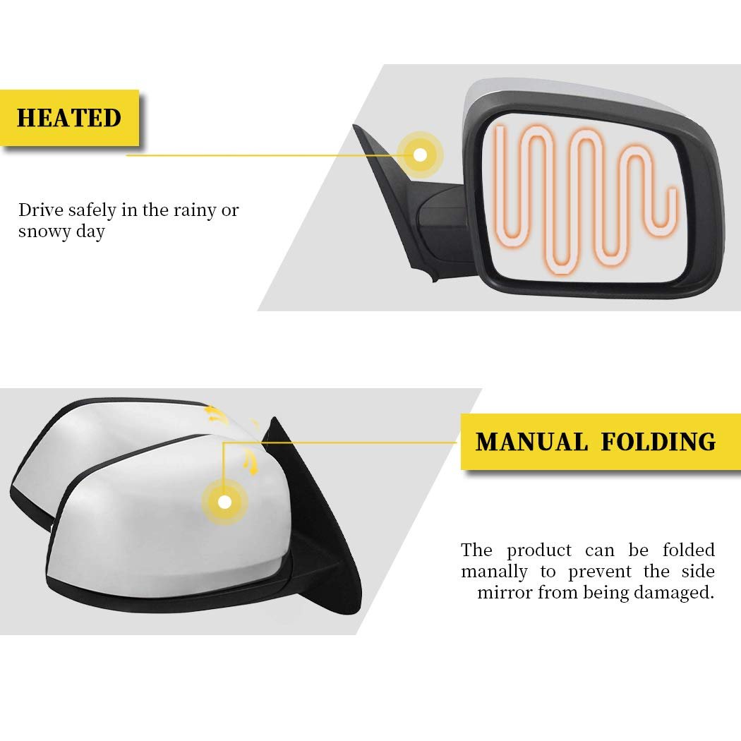 Black Right Side Mirror Fit For 2011-2018 Dodge Durango Metallic Finish Glass Manual Folding Heated