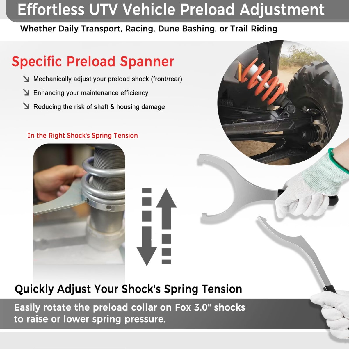 3 0 In Spring Preload Spanner Wrench For Fox Inch Shock Body Fits Can Am X3 Polaris Rzr And Yamaha Yxz Utvs 2 Pack Tool Steel