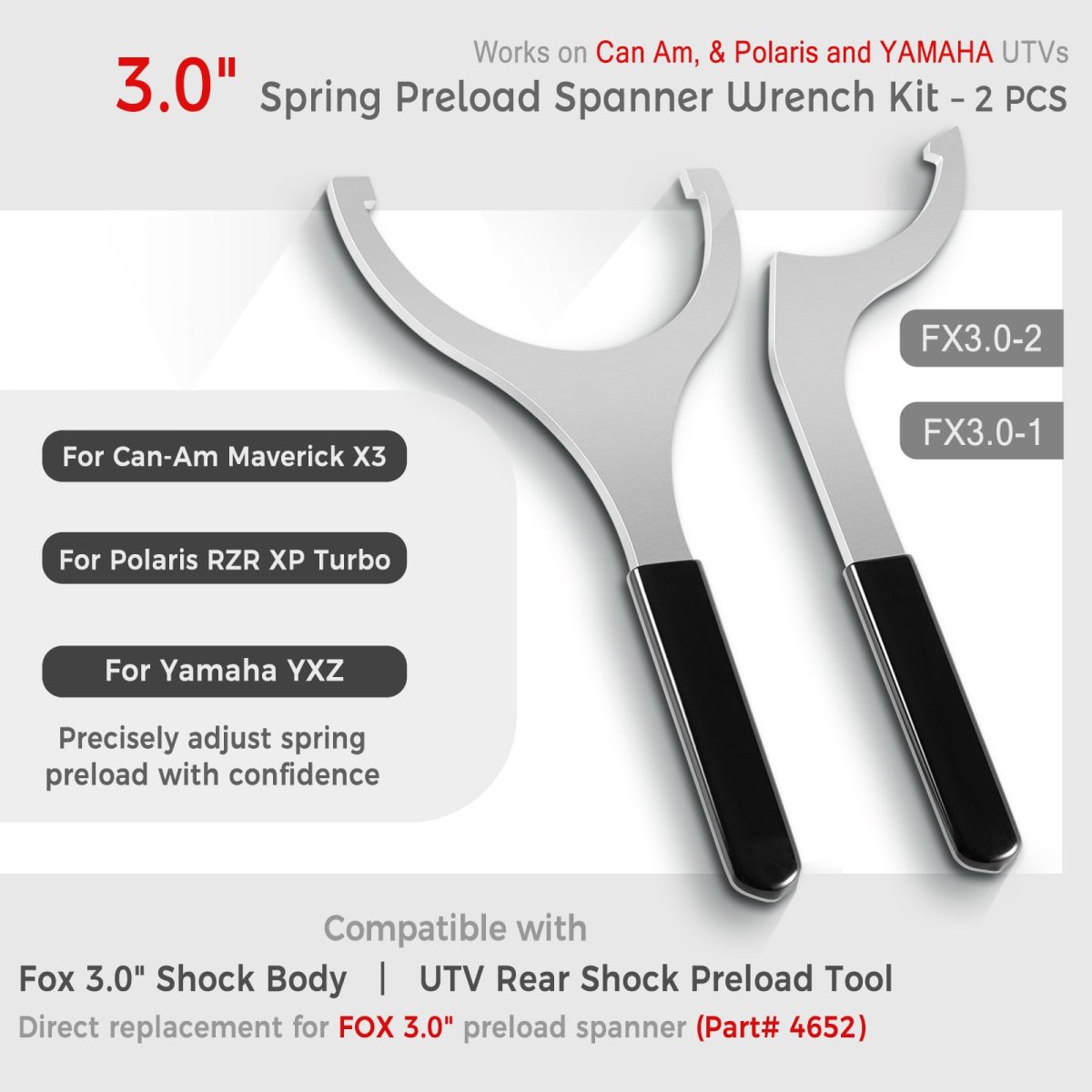 3 0 In Spring Preload Spanner Wrench For Fox Inch Shock Body Fits Can Am X3 Polaris Rzr And Yamaha Yxz Utvs 2 Pack Tool Steel