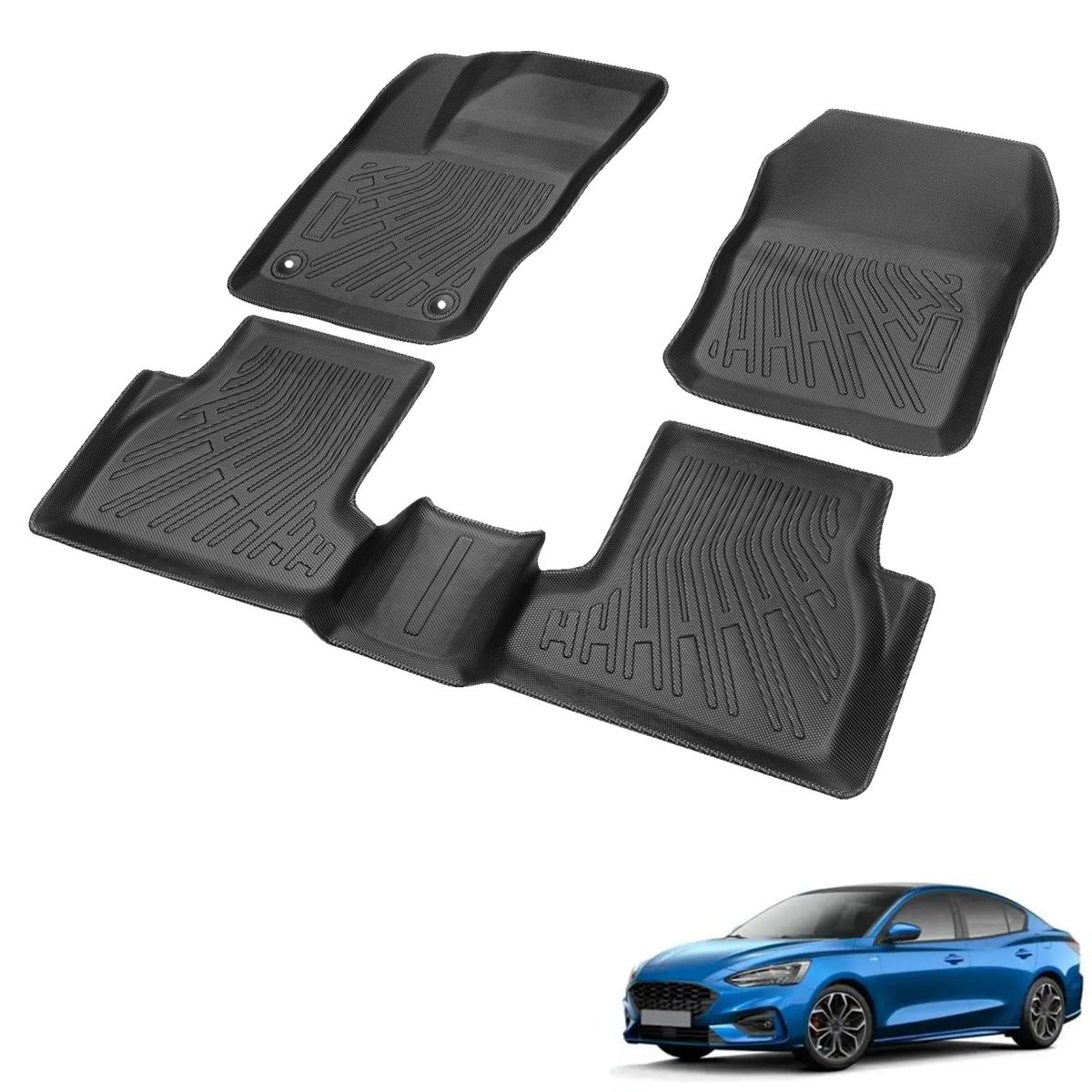 Tpe Rubber Floor Mats Set For Focus 4 Door 2012 2018 3 Piece Full With Front And Rear Textured Surface Anti Slip Car Cargo