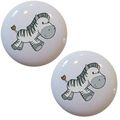 Set Of 2 Baby Zebra Running Ceramic Cabinet Drawer Pull Knobs 