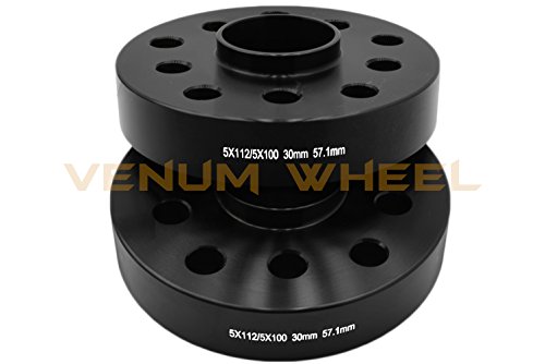 57.1 Wheel Spacer 5x100 & 5x112 Bolt Pattern Complete Staggered Kit of 15mm & 17mm Black Hubcentric Compatible with Audi Volkswagen 20 Pc 14x1.5 Black Ball Seat Lug Bolts 