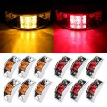 12pcs 12 Led Amber Red Light Rectangular Armored-style Side Marker W Chrome Rectangle Trailer Clearance Lights Surface Mount 