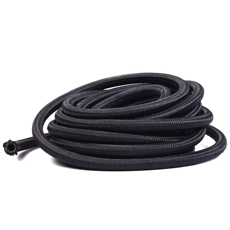 6an Nylon And Stainless Steel Braided Fuel Hose Kit 10ft Oil Gas Line With 6pcs Swivel Fittings Black