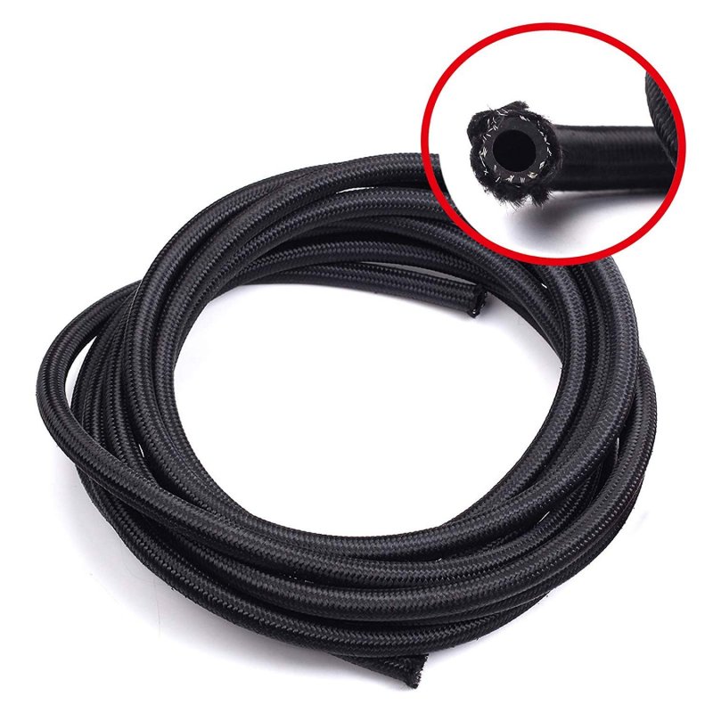 6an Nylon And Stainless Steel Braided Fuel Hose Kit 10ft Oil Gas Line With 6pcs Swivel Fittings Black