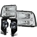 Chrome Housing Headlights Bundle With Smoke Lens Driving Fog Lights Compatible Ford F250 F350 F450 Super Duty Excursion 05-07