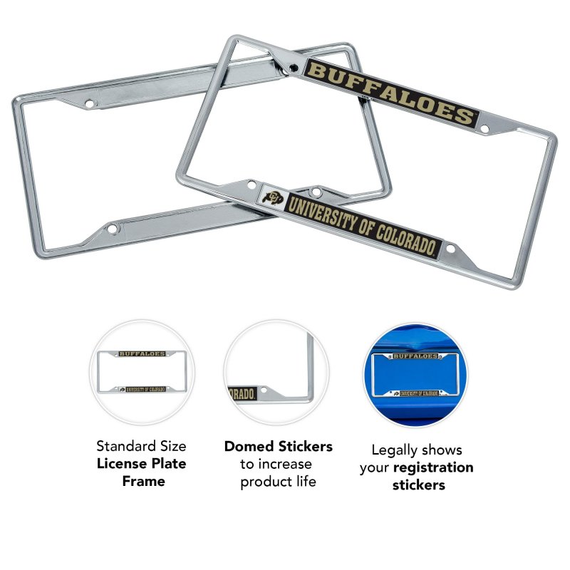 University Of Colorado Metal License Plate Frame For Front Or Back Car Officially Licensed Black Mascot 2-pack