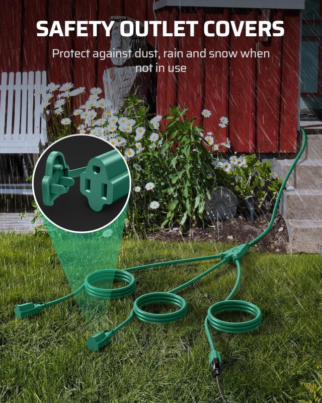 Dewenwils Outdoor Extension Cord 1 To 3 Splitter For Christmas Prong Outlets Plugs Max 28ft End 40 Ft Total 16 3c Sjtw